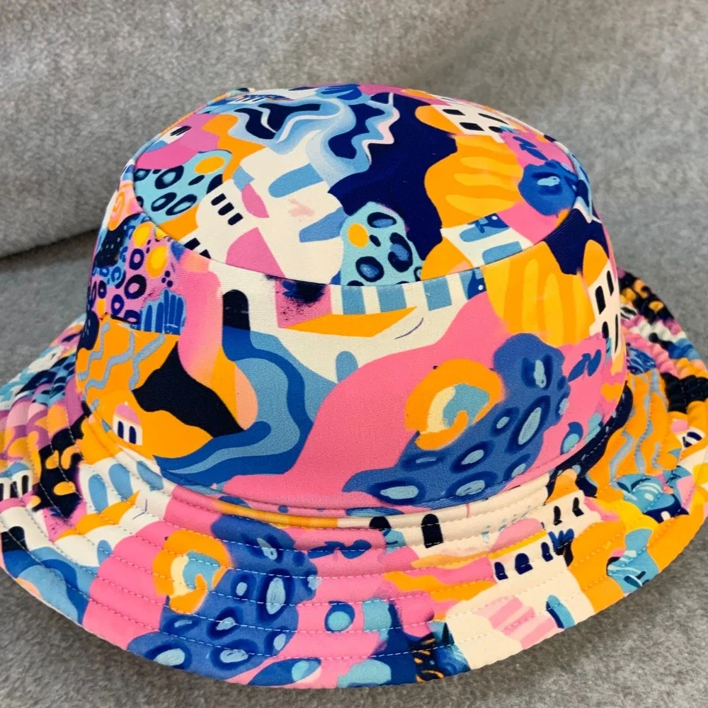 Abstract Santorini Print Baby Toddler Multi Infamous Swim Bucket Hat UPF 50+ 0-5